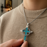 Crown of Thorns Turquoise Cross Necklace – Christian Faith Pendant with 24″ Chain