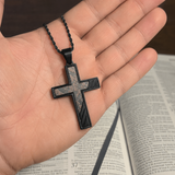 Industrial Brushed Cracked Copper Inlay Stainless Steel Cross Necklace