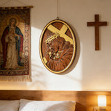 Jesus Crown of Thorns Jesus Inlaid Sacred Heart Crucifix Wooden Sculpture