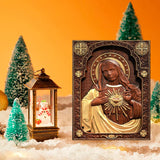 Immaculate Heart of Mary Wooden Mary statuary Christian home decor Our Lady birthday religious gift - BGCOPPER