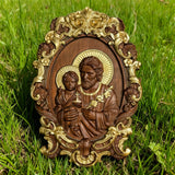 “St. Joseph & Child Jesus” Hand-Carved Wood Icon – A Timeless Christian Gift for Father’s Day & Faithful Homes
