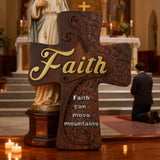 Ornate "Love" "Faith" "Hope" Wooden Cross, Solid Wood Cross