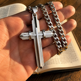 Two‑Tone Textured Stainless Steel Men’s Cross Necklace