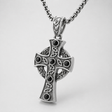 Vintage Celtic Cross Necklace with Black Stones – A Timeless Symbol of Faith