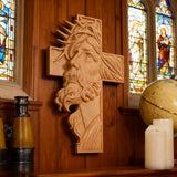 Handcrafted Beechwood Cross: Jesus with the Crown of Thorns