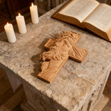 Handcrafted Beechwood Cross: Jesus with the Crown of Thorns