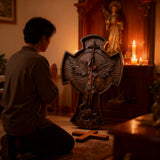 Archangel Michael Solid wood carving gift - Hand carved from a whole piece of wood