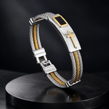 Three‑Row Braided Wire Cross Stainless Steel Men's Bracelet