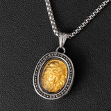 Two‑Tone Titanium Steel Jesus Portrait Oval Medal Necklace