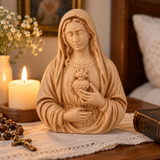 Hand-Carved Immaculate Heart of Mary Wooden Statue – Blessed Virgin Mary Religious Decor, Symbol of Love, Faith & Divine Protection | Christian Prayer Gift