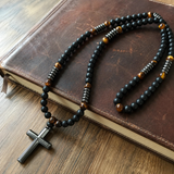 African Pine Tiger Eye Rosary Necklace - craftsmanship detail