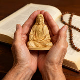 🕊️ Jesus Meditation Wooden Statue - Desk Sculpture for Prayer & Reflection
