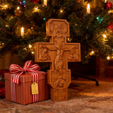 Hand-Carved Beechwood Religious Cross: A Sacred Artistic Testament to Christian Faith