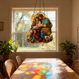 šļø Holy Family & Lambs Stained-Glass Acrylic Suncatcher: A Christian Symbol of Love & Flock