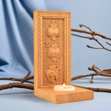 Holy Family Three Sacred Hearts Candlestick Wooden Carved Tabletop Arrangement - BGCOPPER