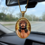 3D Embossed Enamel Crown of Thorns Jesus Oval Stainless Steel Necklace