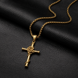 Rose Wrapped Cross Necklace, Retro Religious Pendant for Men Women