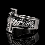 S925K Silver Jesus Guardian Cross Sacred Heart of Jesus Ring