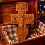 Hand-Carved Beechwood Religious Cross: A Sacred Artistic Testament to Christian Faith