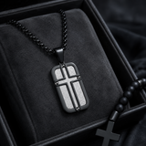 Men's Cross Dog Tag Necklace, Stainless Steel Faith Pendant