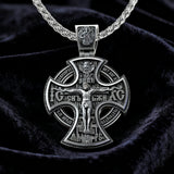 Double-Sided Silver Crucifix and St. Michael Pendant - size and finish detail