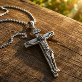 INRI Jesus Crucifix Cross Pendant Necklace - size and finish detail