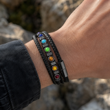 Double Layer Braided Leather 7 Chakra Natural Healing Stone Bracelet