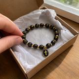 Black & Gold Cross Beaded Stretch Bracelet – A Daily Reminder of Faith, Hope & Devotion - size and finish detail