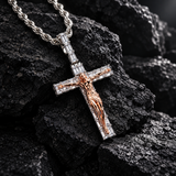 Artisan-Carved Copper Jesus Cross Pendant - Moissanite-Encrusted Hip Hop Religious Necklace