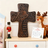 Ornate "Love" "Faith" "Hope" Wooden Cross, Solid Wood Cross