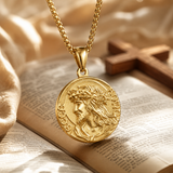 3D Embossed Jesus Christ Serenity Prayer Coin Pendant Necklace for daily faith wear and Christian gifting