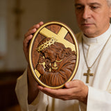 Jesus Crown of Thorns Jesus Inlaid Sacred Heart Crucifix Wooden Sculpture