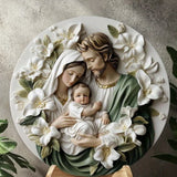 Christian Holy Family Relief Decorative Plaque - 8 Inch / 12 Inch Aluminum Waterproof Religious Wall Art (with Mounting Accessories)