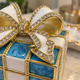 Elegant Blue & White Bow Keepsake Jewelry Box – A Timeless Gift of Love & Cherished Memories