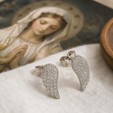 Angel Wing Moissanite Stud Earrings, Solid 925 Sterling Silver Pave Setting Wing Earrings, Guardian Symbol Jewelry Gift for Women