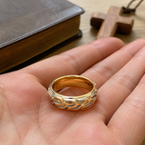 Two-Tone Tire Tread Pattern Mens Stainless Steel Band Ring