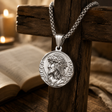 3D Embossed Jesus Christ Serenity Prayer Coin Pendant Necklace