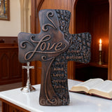 Ornate "Love" "Faith" "Hope" Wooden Cross, Solid Wood Cross