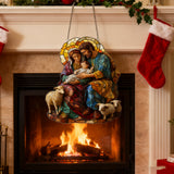 šļø Holy Family & Lambs Stained-Glass Acrylic Suncatcher: A Christian Symbol of Love & Flock