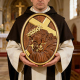 Jesus Crown of Thorns Jesus Inlaid Sacred Heart Crucifix Wooden Sculpture