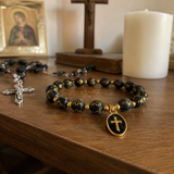 Black & Gold Cross Beaded Stretch Bracelet – A Daily Reminder of Faith, Hope & Devotion - Christian gift presentation