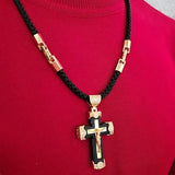 Gold-colored Braided Leather Cord Crucifix Necklace - BGCOPPER