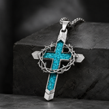 Crown of Thorns Turquoise Cross Necklace – Christian Faith Pendant with 24″ Chain