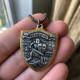 Two-Tone Armor of God Crusader Knight Protection Shield Stainless Steel Necklace