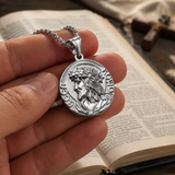 3D Embossed Jesus Christ Serenity Prayer Coin Pendant Necklace