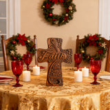 Ornate "Love" "Faith" "Hope" Wooden Cross, Solid Wood Cross