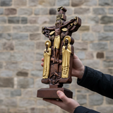 Orthodox Altar Table Ornament: Saints and the Crown of Thorns — Hand-Carved Wooden Cross