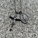 Jesus Cross and Virgin Mary Combination Necklace Pendant