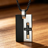 Modern Minimalist Black & Silver Cross Dog Tag Pendant Necklace for daily faith wear and Christian gifting