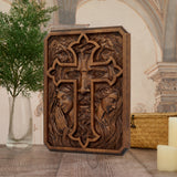 Lion of Judah Holy Cross – Hand-Carved Wooden Christian Wall Plaque